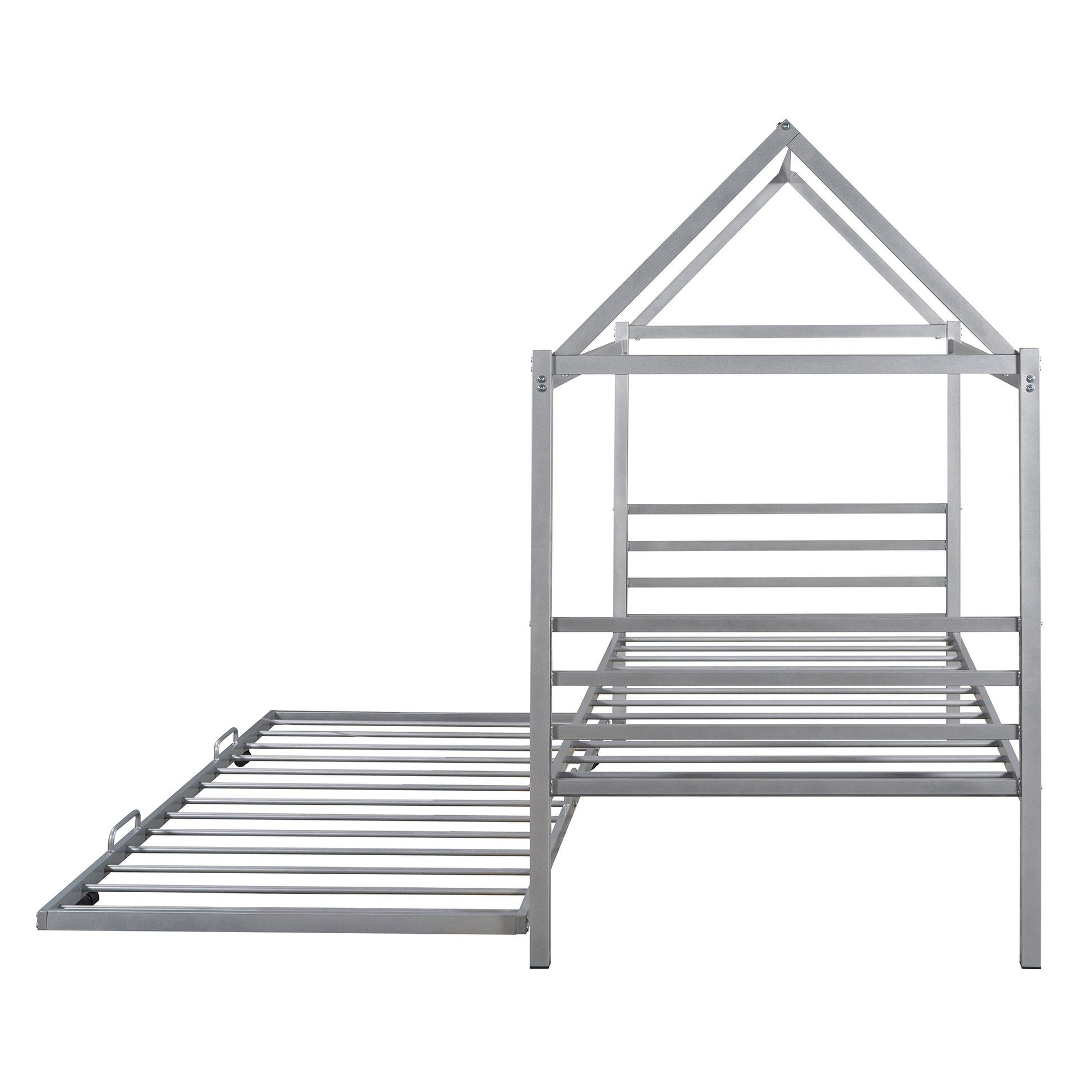 Twin Size Metal House Shape Platform Bed with twin-silver-metal-bedroom-bed frame-metal