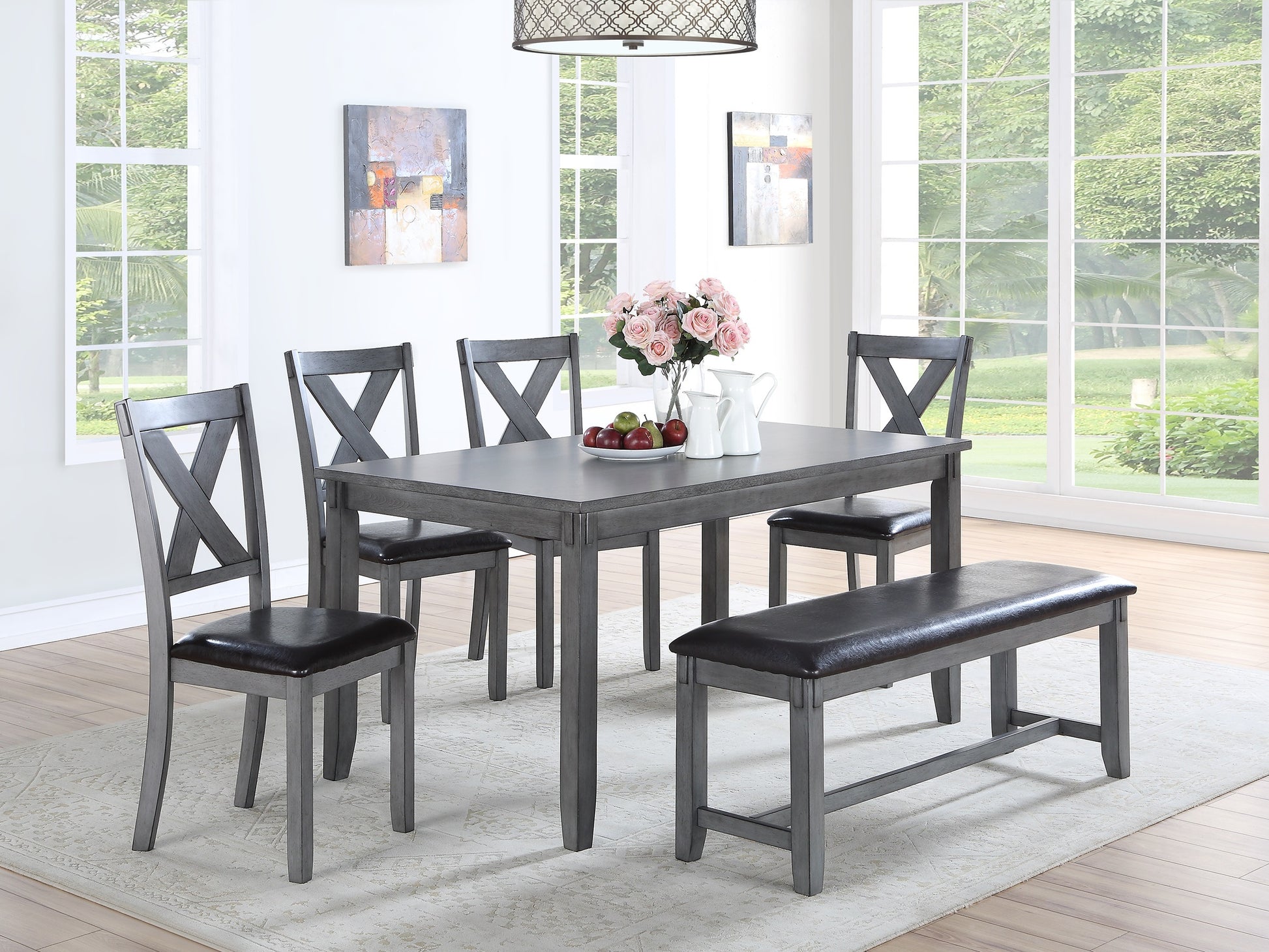 Dining Room Furniture Casual Modern 6pc Set Dining gray-wood-dining room-bench