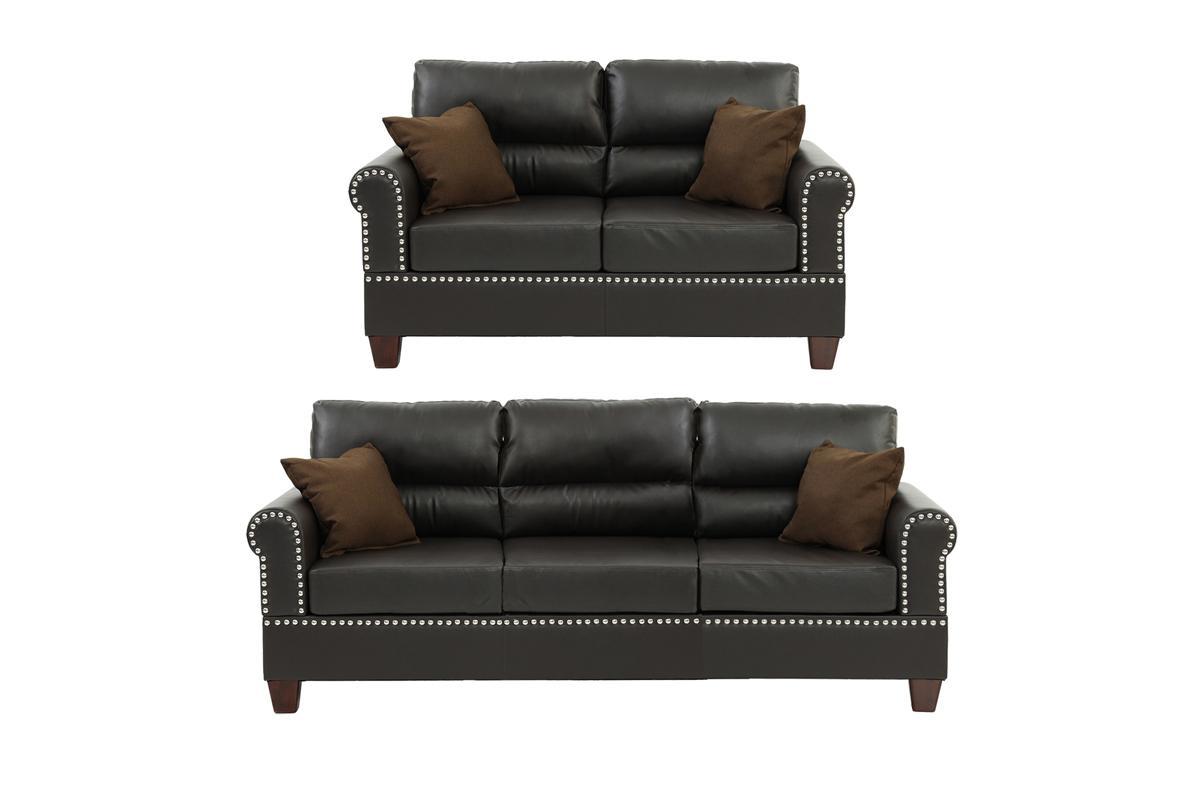 Espresso Faux Leather 2pc Sofa Set Sofa And Loveseat espresso-espresso-faux leather-wood-primary