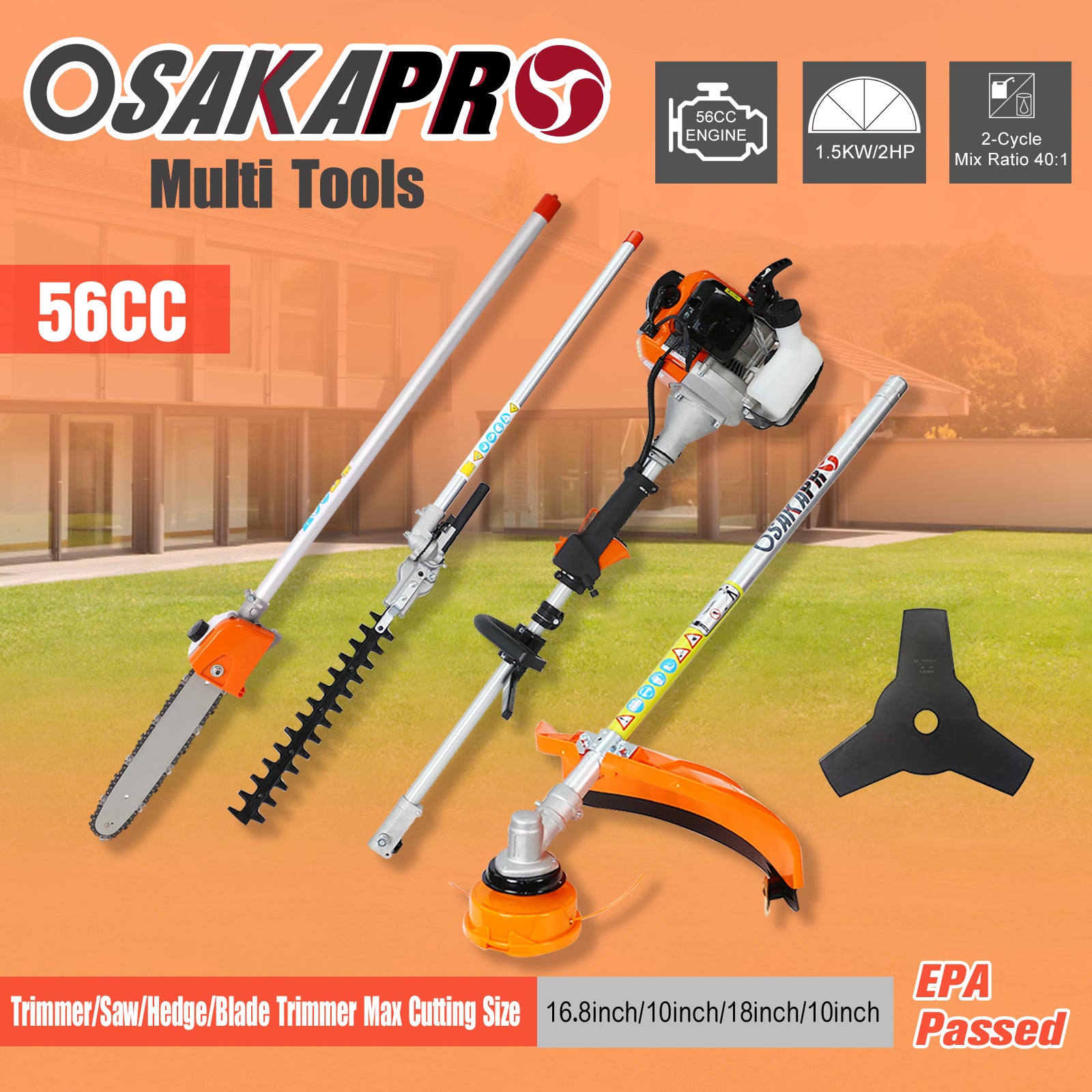 4 in 1 Multi Functional Trimming Tool, 56CC 2 Cycle orange-plastic