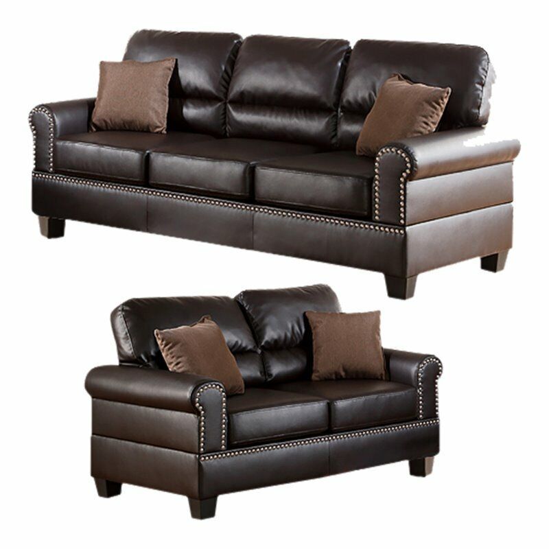 Espresso Faux Leather 2pc Sofa Set Sofa And Loveseat espresso-espresso-faux leather-wood-primary