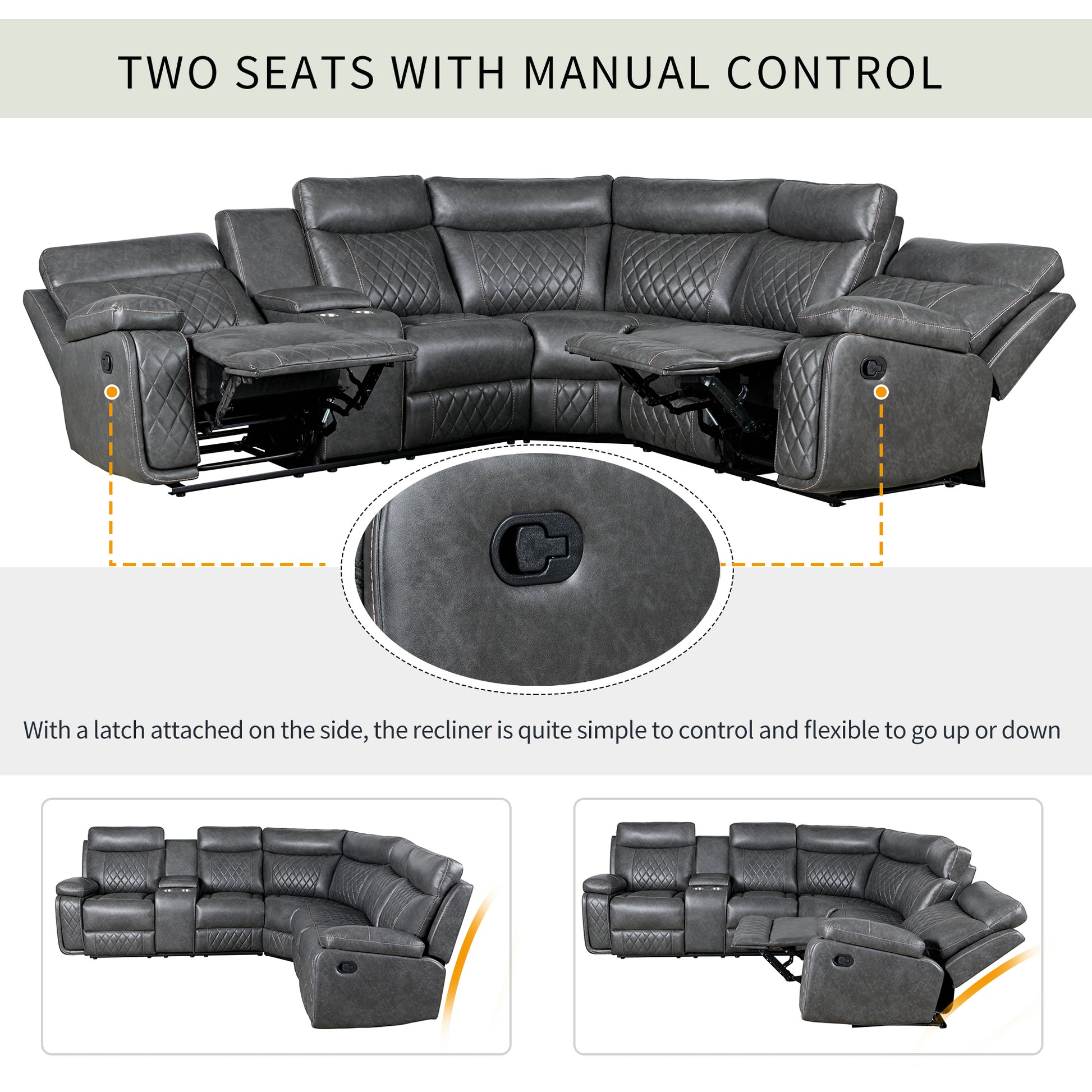 Home Theater Seating Manual Recliner with Cup Holder gray-foam-pu