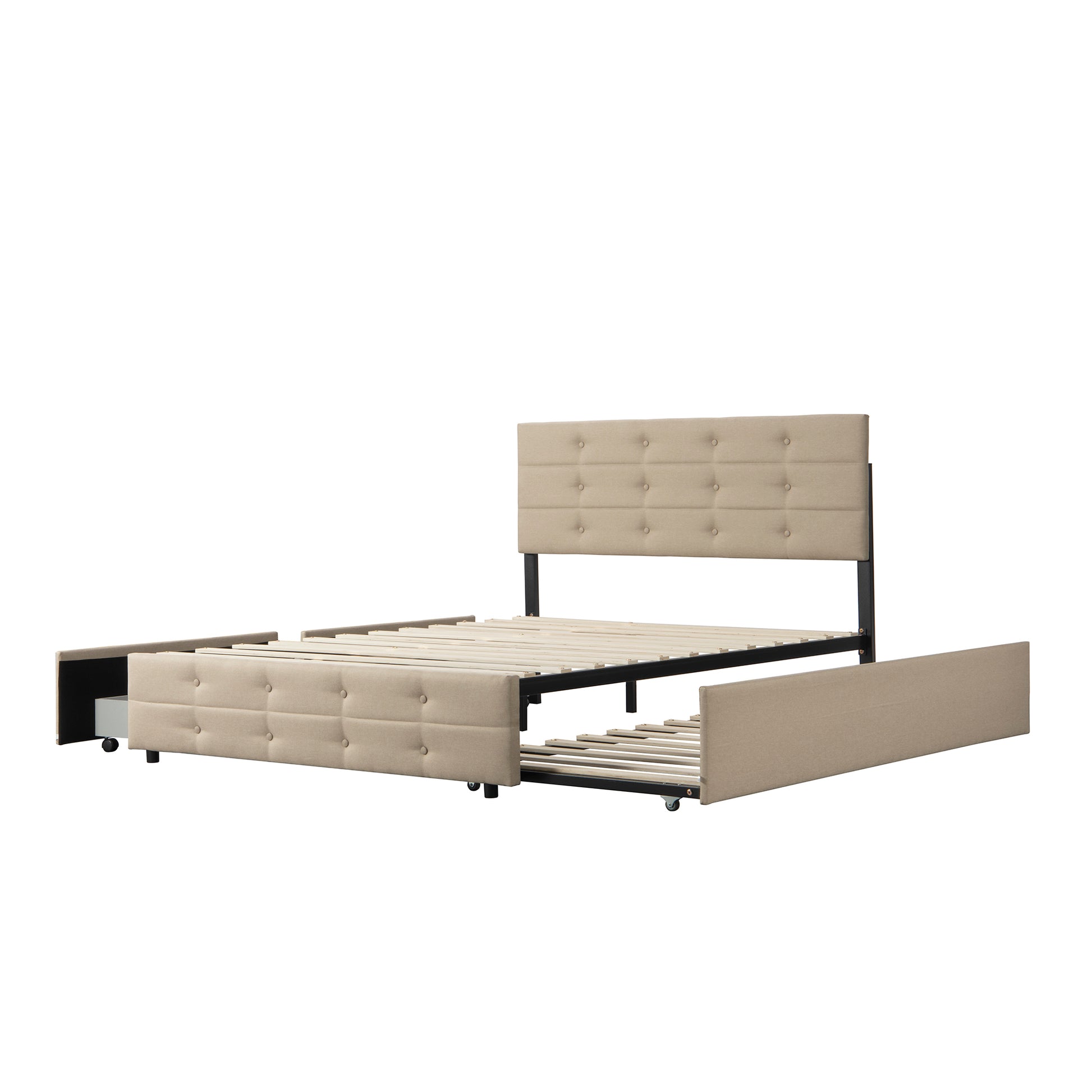 Queen Size Upholstered Platform Bed With Twin