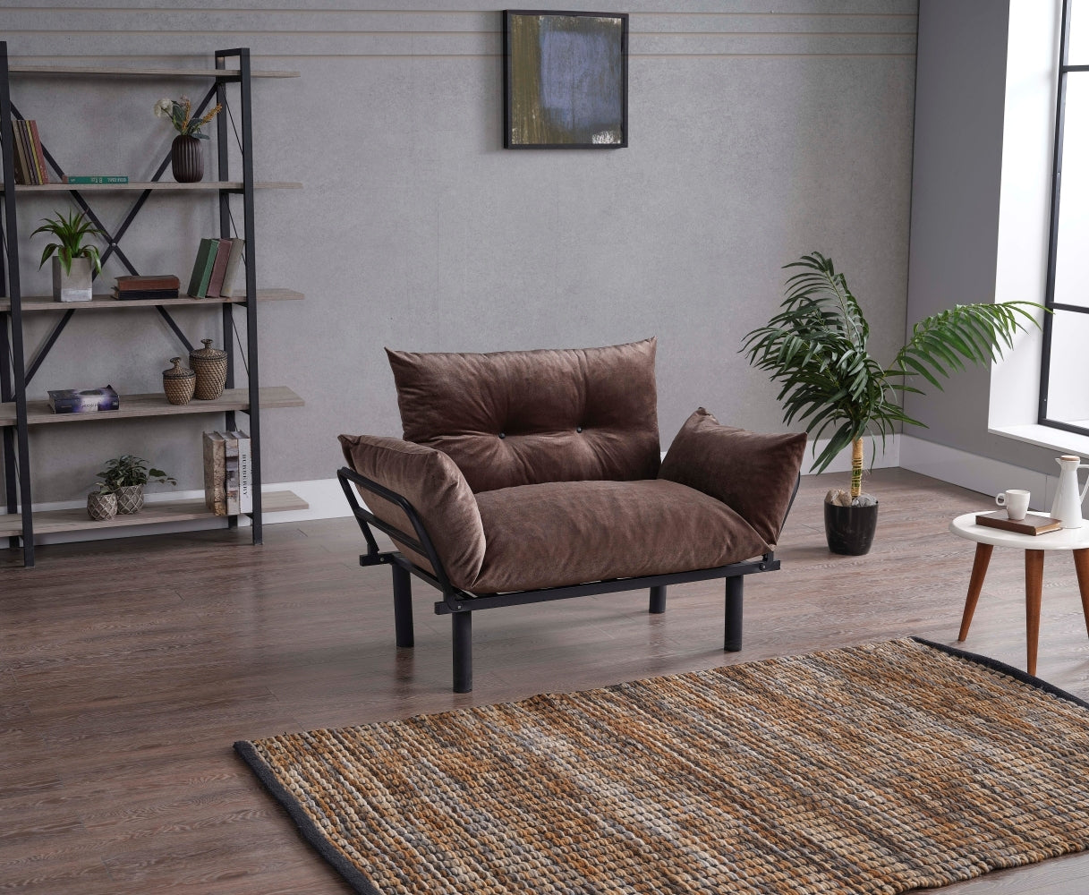 Sona Futon Love Seat brown-metal-metal