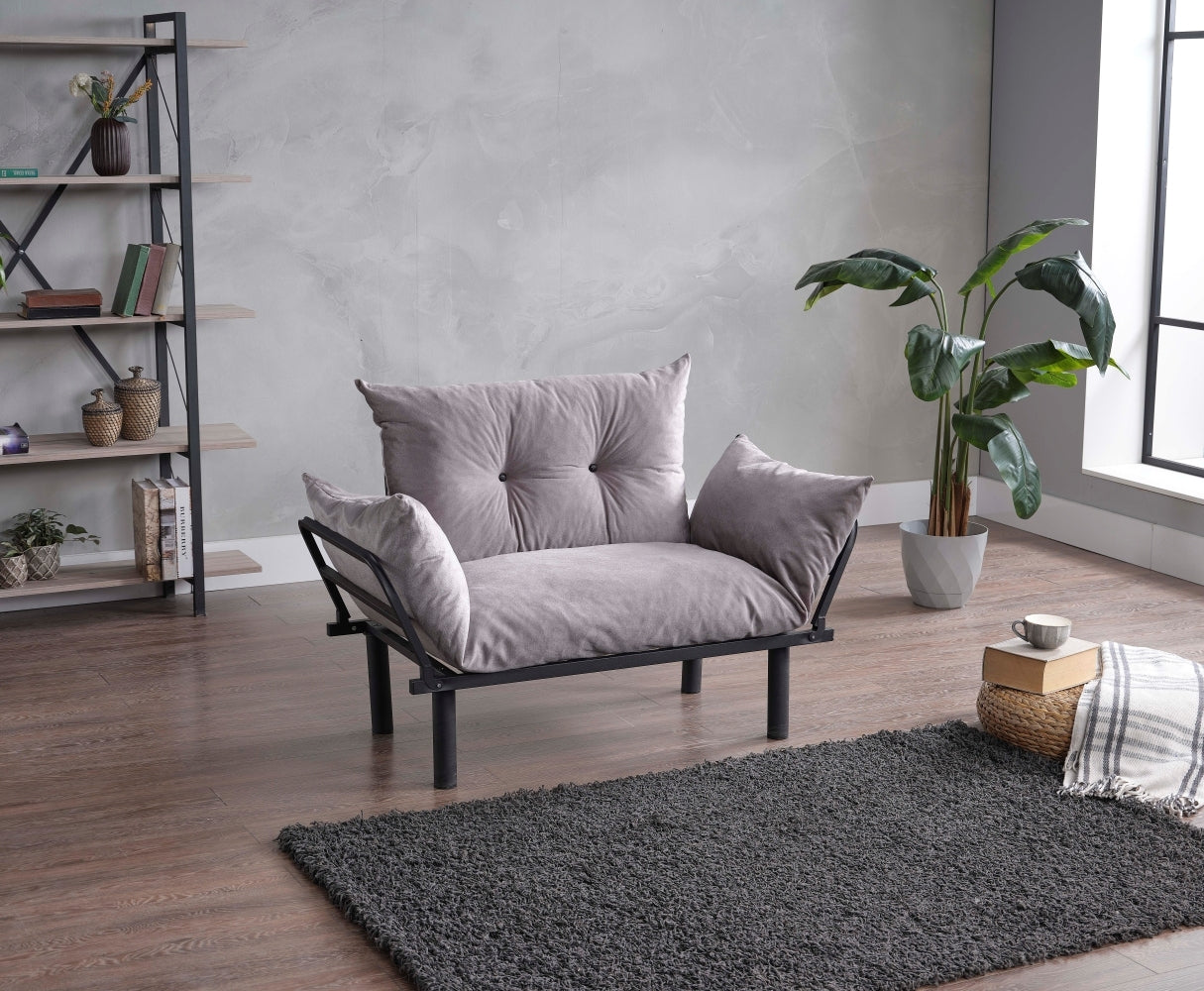 Sona Futon Love Seat gray-metal-metal