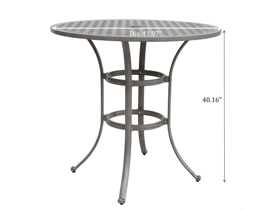 42 Inches Cast Aluminum Round Bar Table - Grey