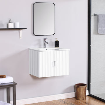 24" Floating Wall Mounted Bathroom Vanity with White white-ceramic+mdf