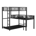 L Shaped Metal Triple Twin Size Bunk Bed, Black