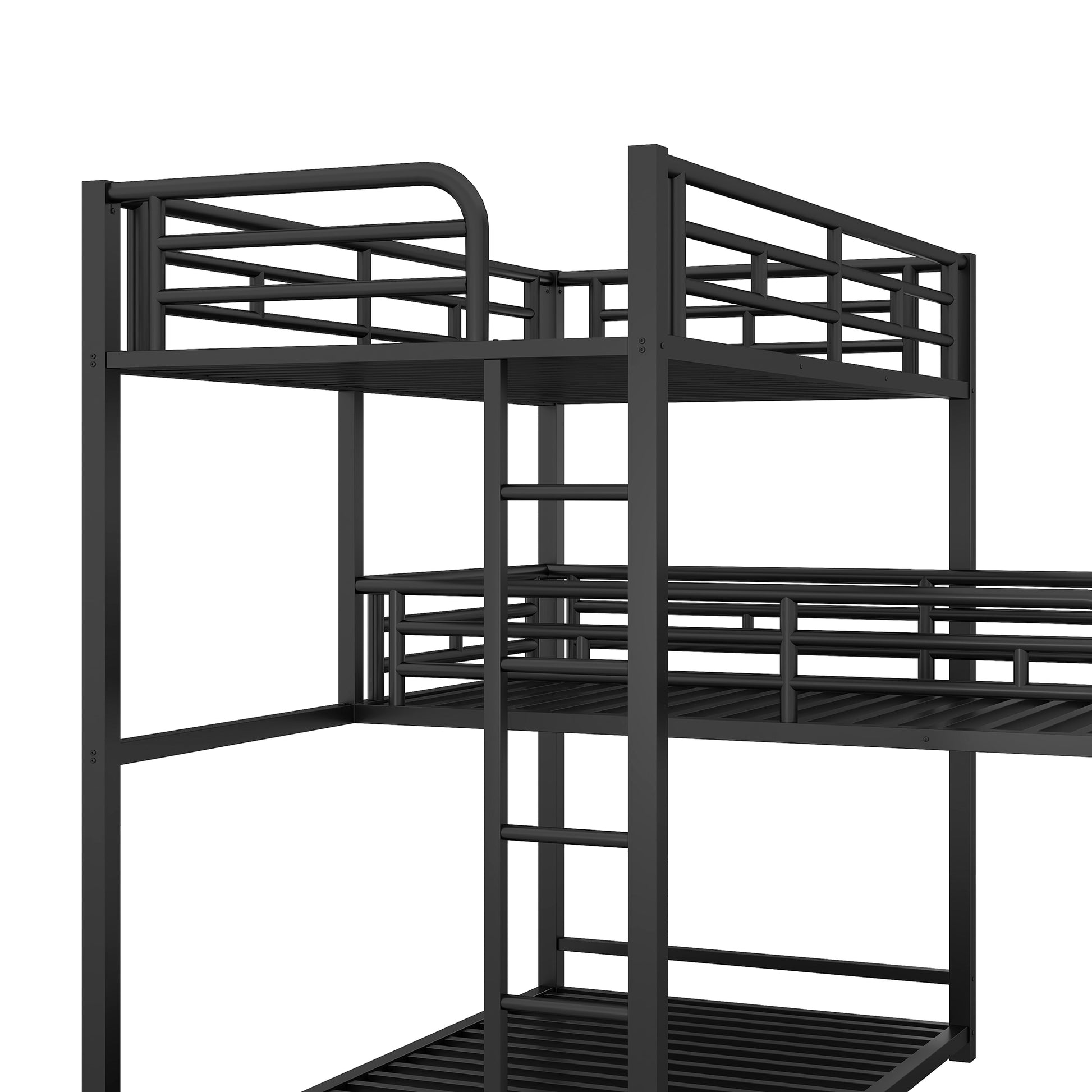 L Shaped Metal Triple Twin Size Bunk Bed, Black