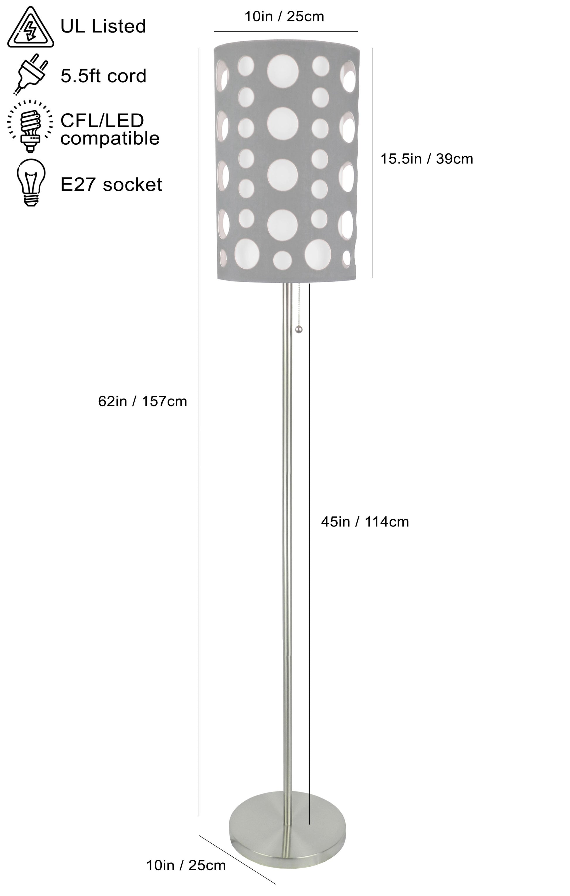 62"h Grey White Retro Floor Lamp