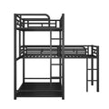 L Shaped Metal Triple Twin Size Bunk Bed, Black