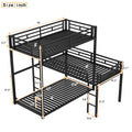 L Shaped Metal Triple Twin Size Bunk Bed, Black