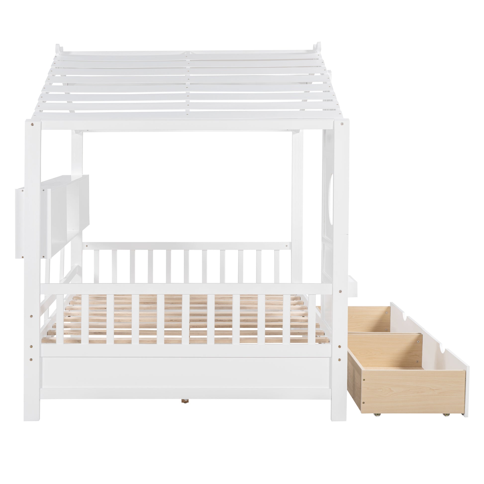 Wooden Full Size House Bed With 2 Drawers,Kids