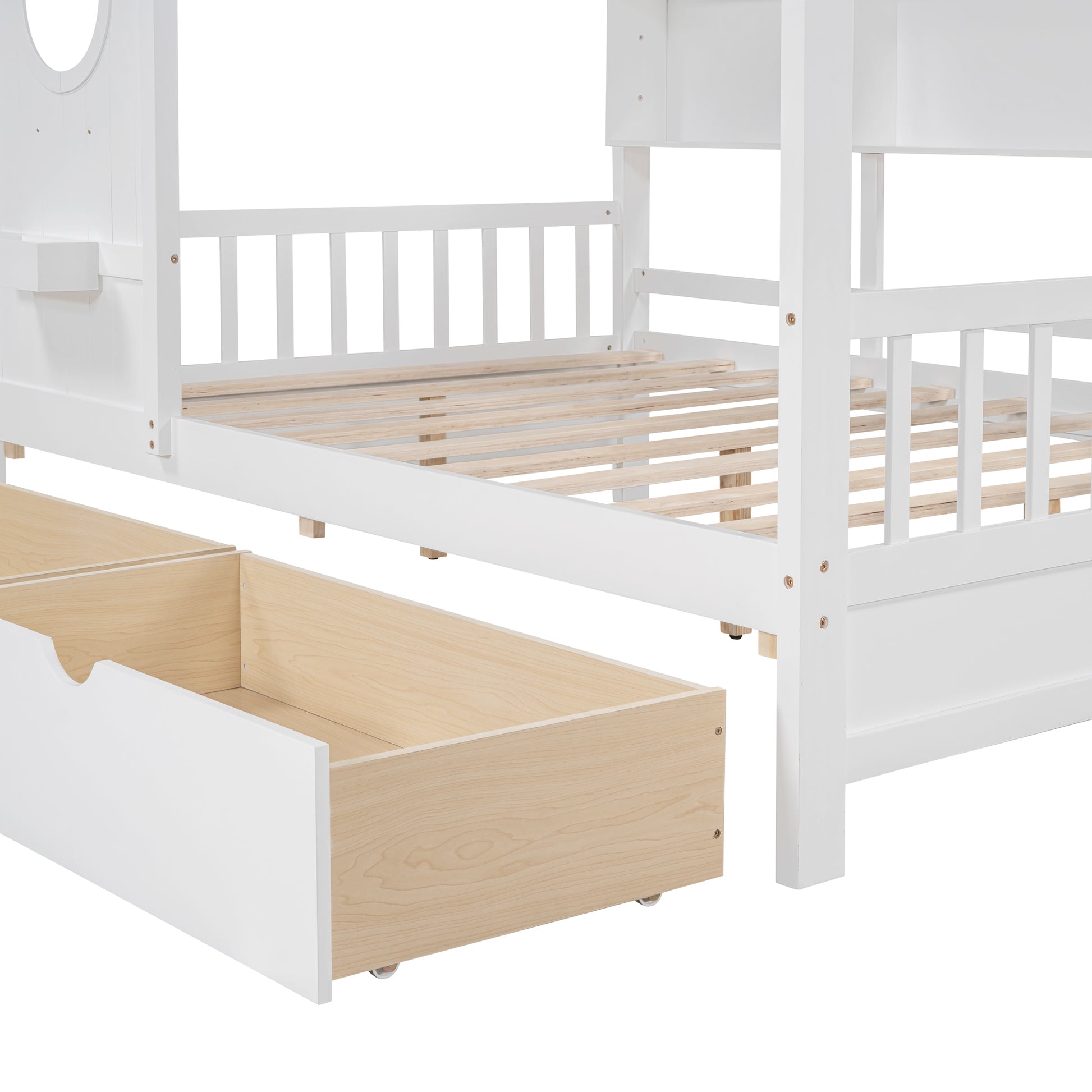 Wooden Full Size House Bed With 2 Drawers,Kids