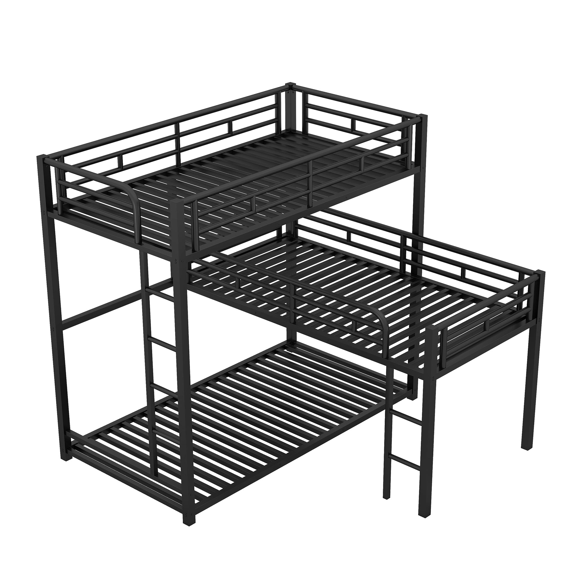 L Shaped Metal Triple Twin Size Bunk Bed, Black