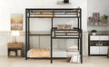 L Shaped Metal Triple Twin Size Bunk Bed, Black