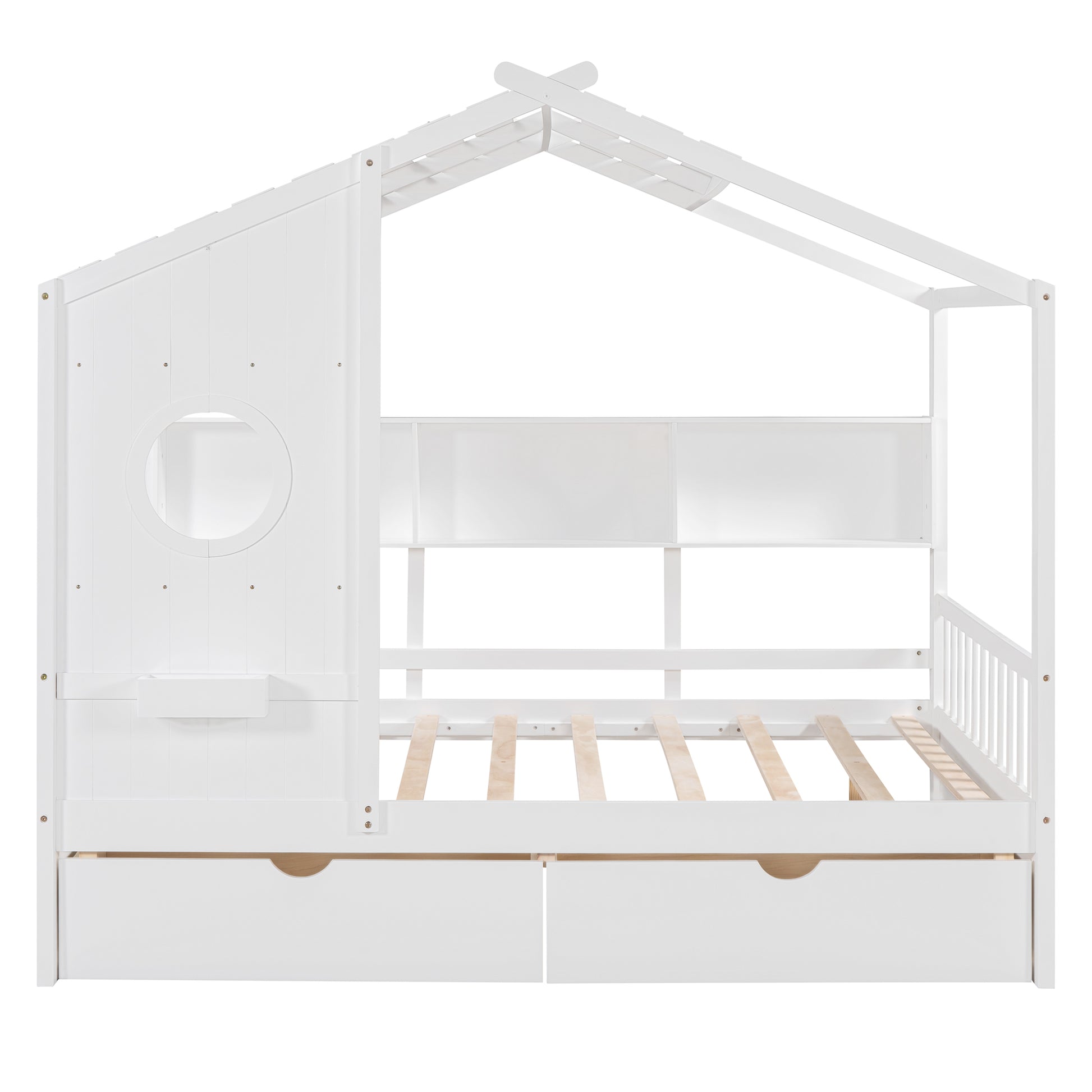 Wooden Full Size House Bed With 2 Drawers,Kids