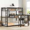 L Shaped Metal Triple Twin Size Bunk Bed, Black