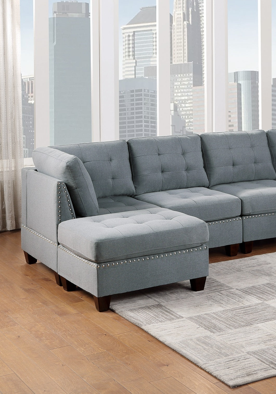 Modular Sectional 6pc Set Living Room Furniture U gray-linen-primary living space-tufted