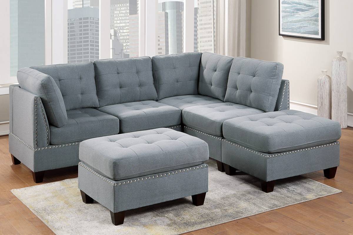 Modular Sectional 6pc Set Living Room Furniture L gray-primary living space-tufted