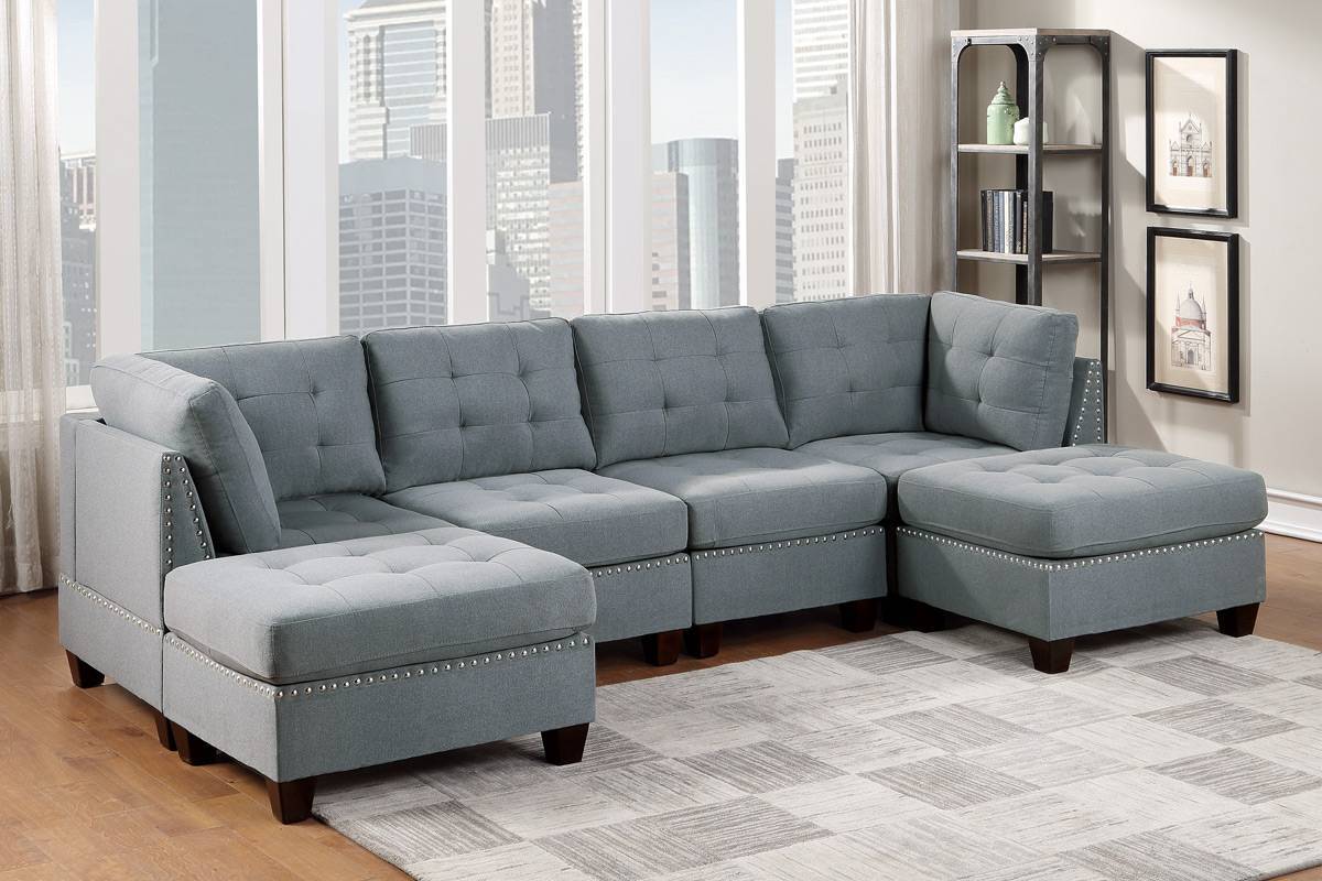 Living Room Furniture Tufted Ottoman Grey Linen Like grey-linen-primary living