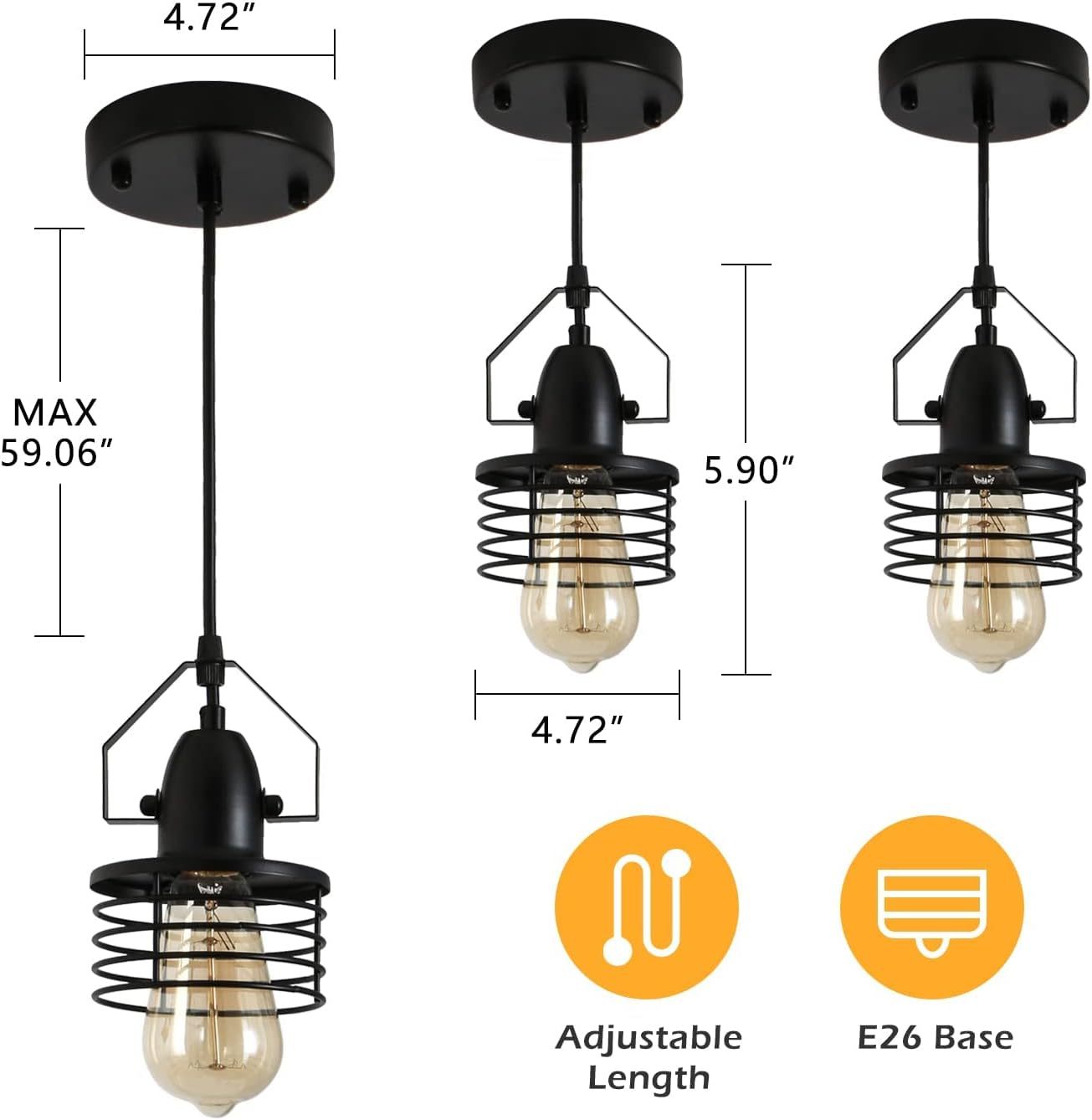 Industrial Black Pendant Light Metal Cage Pendant black-metal