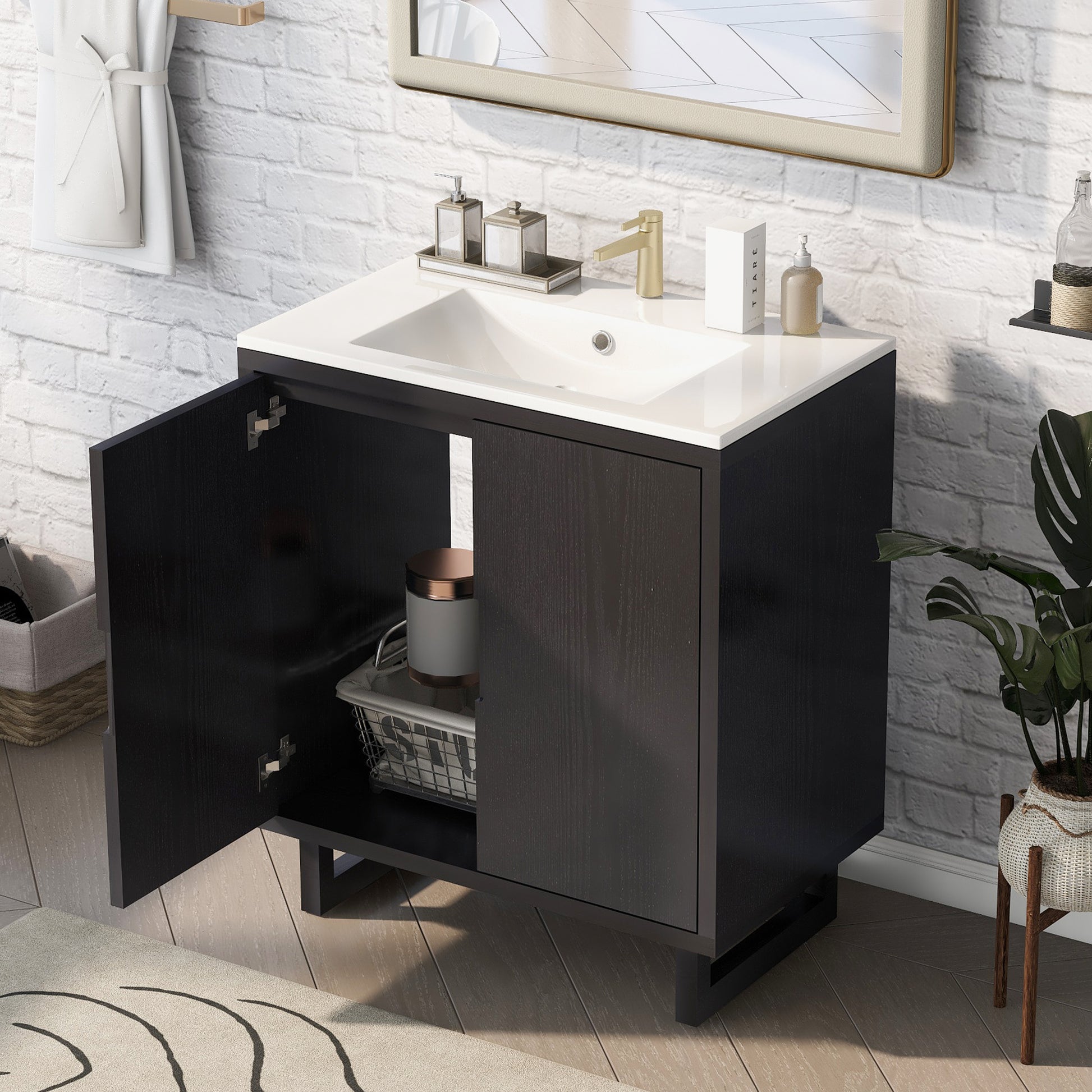 30" Bathroom vanity Set with Sink, Combo Cabinet black-bathroom-solid wood+mdf