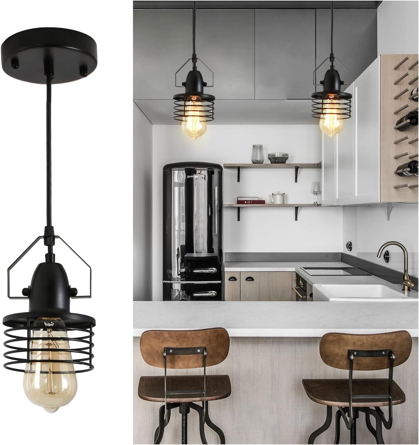 Industrial Black Pendant Light Metal Cage Pendant black-metal