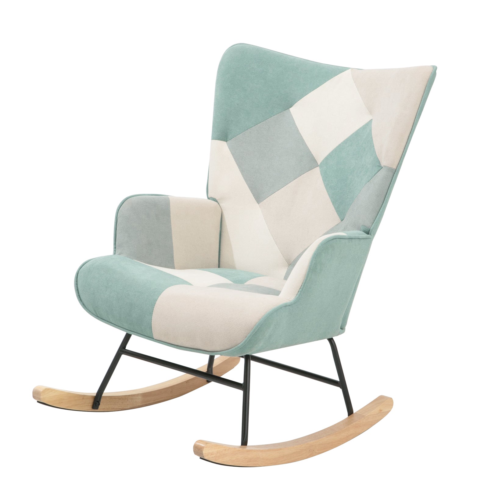 Accent Rocking Chair, Mid Century Fabric Rocker Chair blue-solid wood