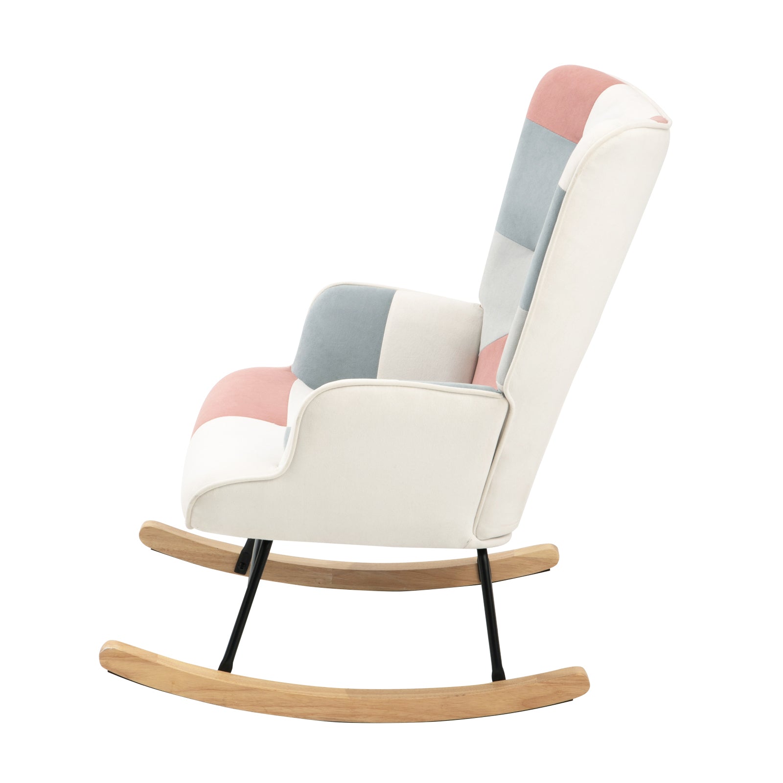 Accent Rocking Chair, Mid Century Fabric Rocker Chair pink-solid wood