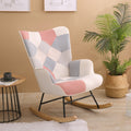 Accent Rocking Chair, Mid Century Fabric Rocker Chair pink-solid wood