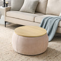 Round Storage Ottoman, 2 in 1 Function, Work as End pink-foam