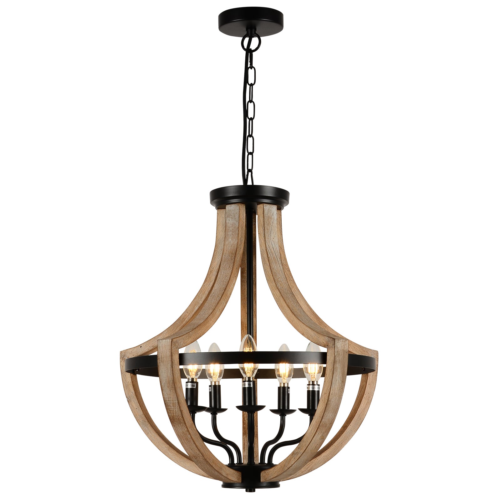 19" Farmhouse Wood Chandelier Light Fixtures brown-solid wood