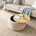 Round Storage Ottoman, 2 in 1 Function, Work as End pink-foam