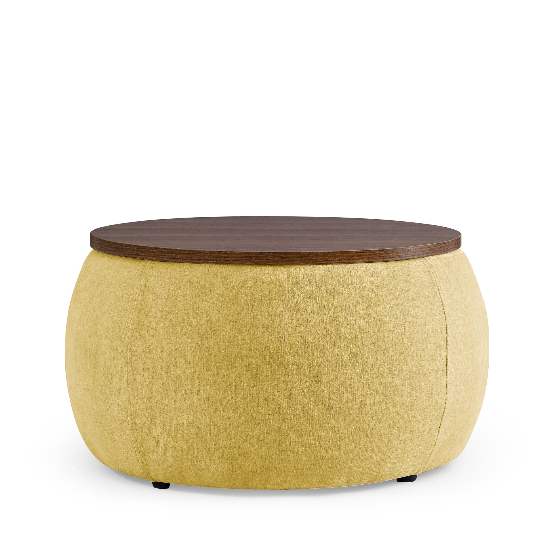 Round Storage Ottoman, 2 in 1 Function, Work as End yellow-foam