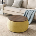 Round Storage Ottoman, 2 in 1 Function, Work as End yellow-foam
