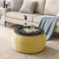 Round Storage Ottoman, 2 in 1 Function, Work as End yellow-foam