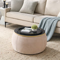 Round Storage Ottoman, 2 in 1 Function, Work as End pink-foam