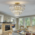 Gold Crystal Chandeliers,5 Tier Round Semi Flush Mount gold-crystal-iron