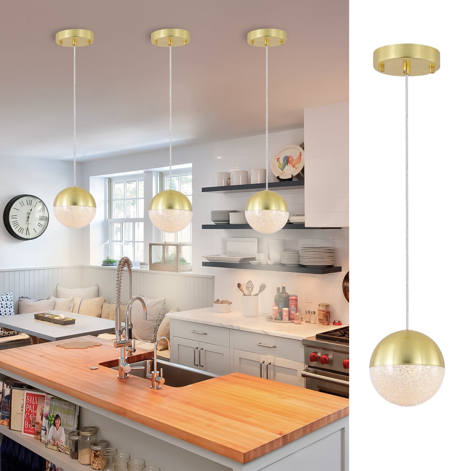 Pendant Light with Dimmable LED set of 3 gold-acrylic-iron