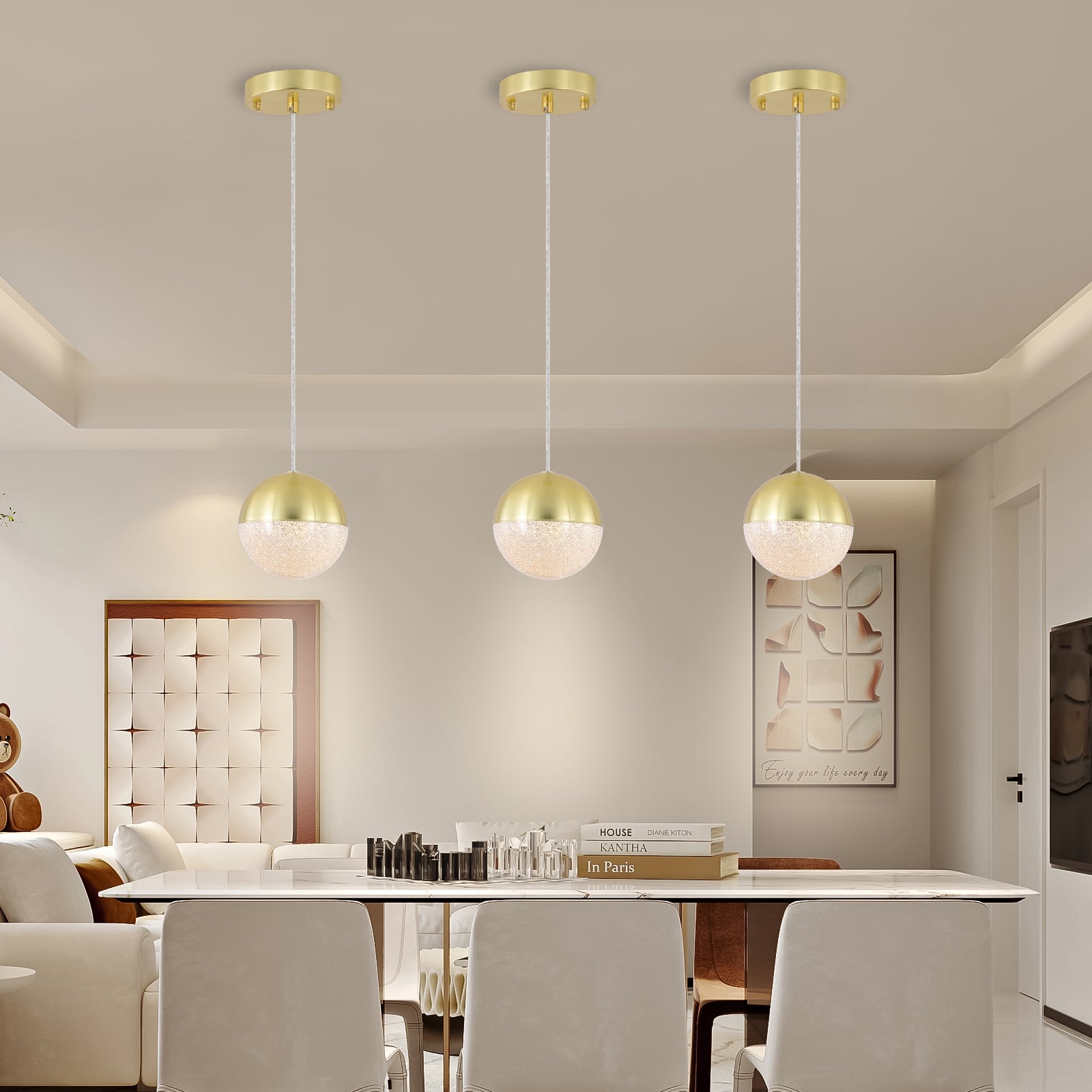 Pendant Light with Dimmable LED set of 3 gold-acrylic-iron