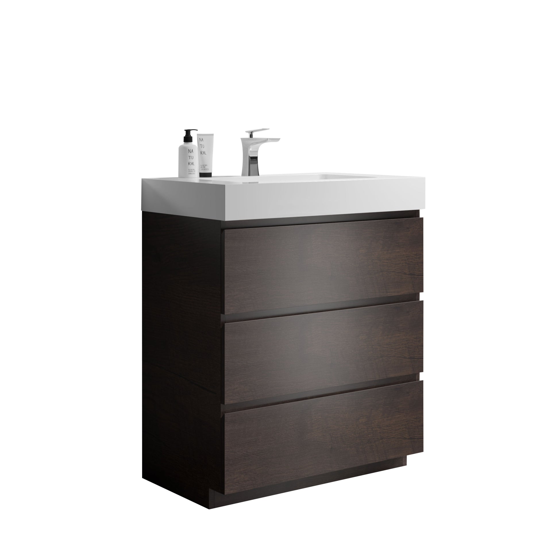 Alice 30" Walnut Bathroom Vanity with Sink, Large white+walnut-melamine