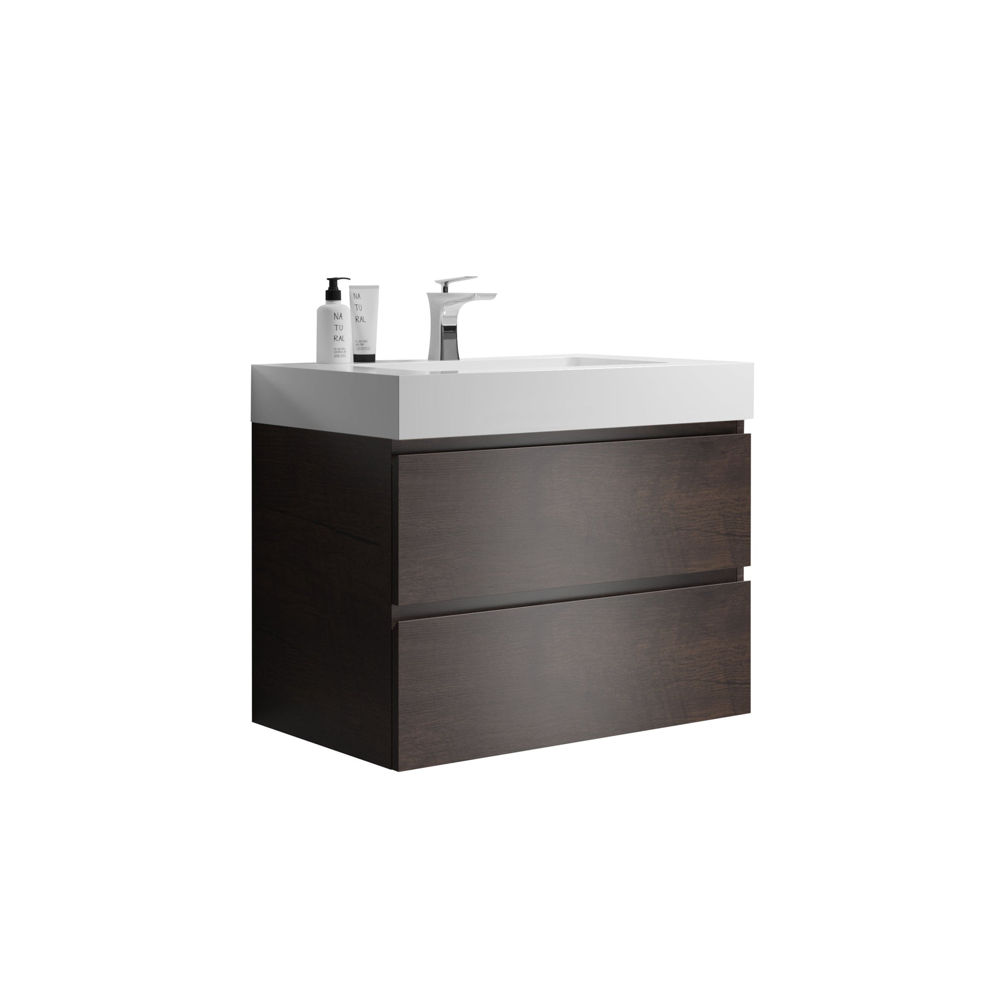 Alice 30" Walnut Bathroom Vanity with Sink, Large white+walnut-melamine