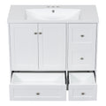 36 Inch Modern Bathroom Vanity with USB Charging, Two white-solid wood+mdf+resin