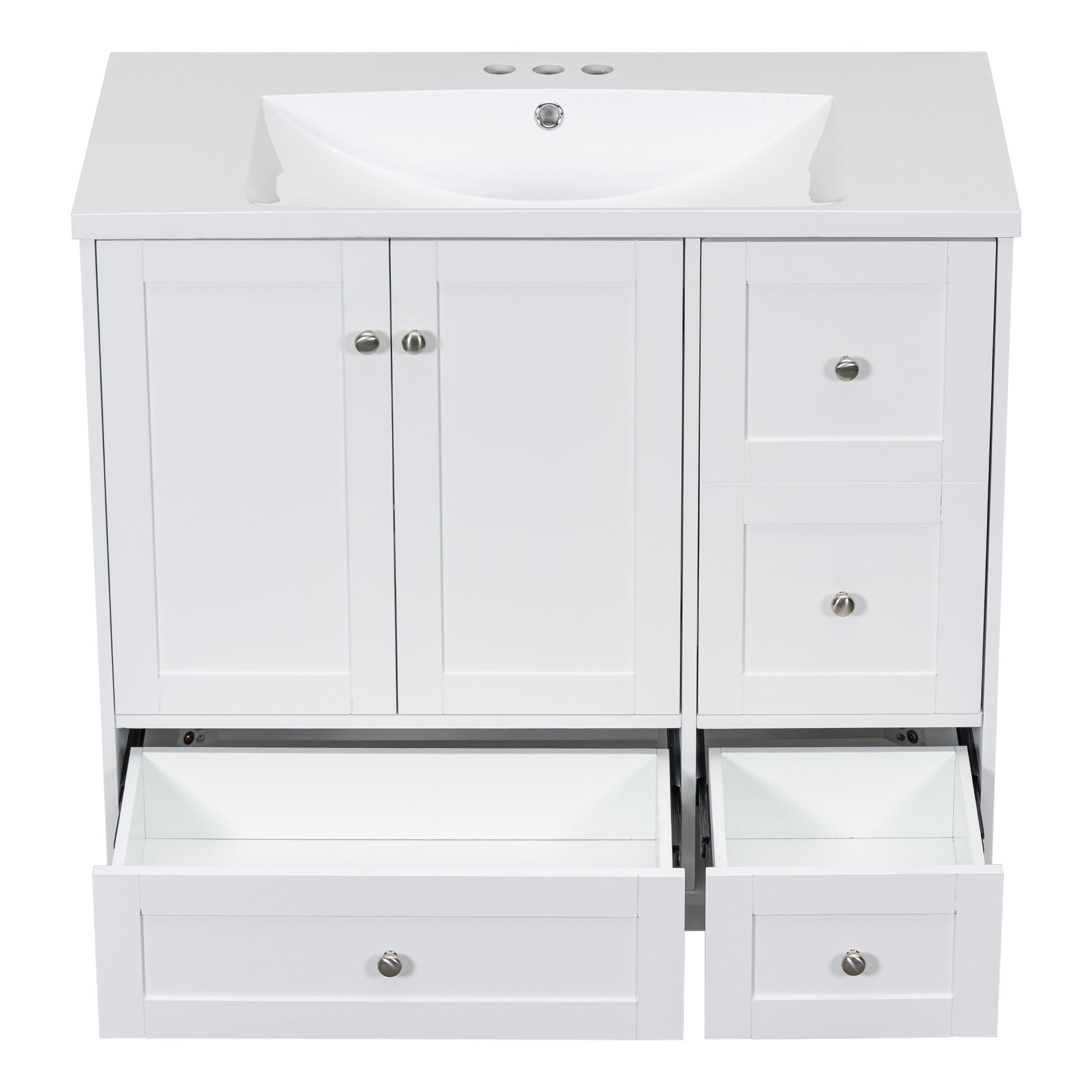 36 Inch Modern Bathroom Vanity with USB Charging, Two white-solid wood+mdf+resin