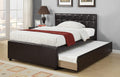 Twin Size Bed w Trundle Slats Espresso Faux Leather