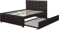 Twin Size Bed w Trundle Slats Espresso Faux Leather