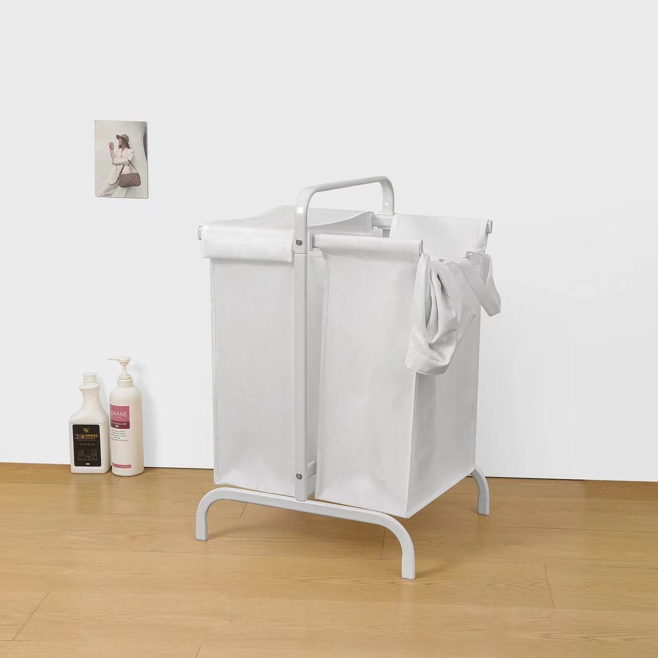 2 Tier Laundry Hamper 110L Large Oxford Clothes Basket white-fabric