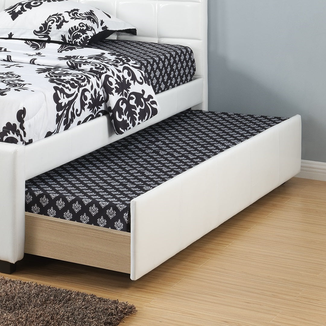 Full Size Bed w Trundle Slats White Faux Leather