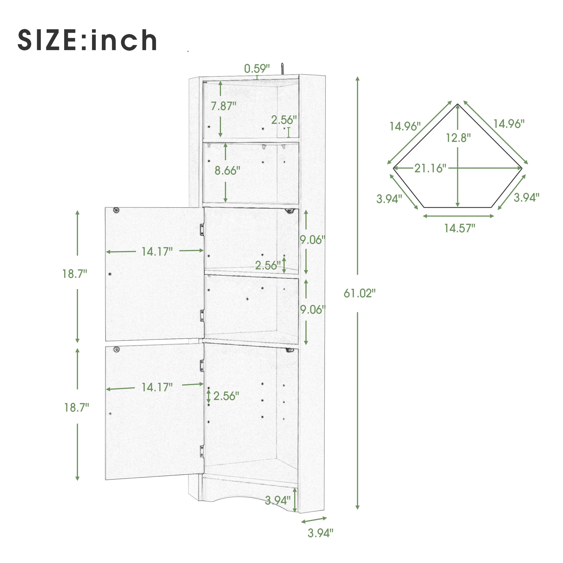 Tall Bathroom Corner Cabinet, Freestanding Storage white-mdf